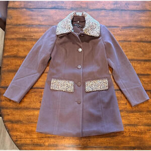Colleen Lopez Collection Faux Wool Coat with Bead Detail Chocolate Plum XXS